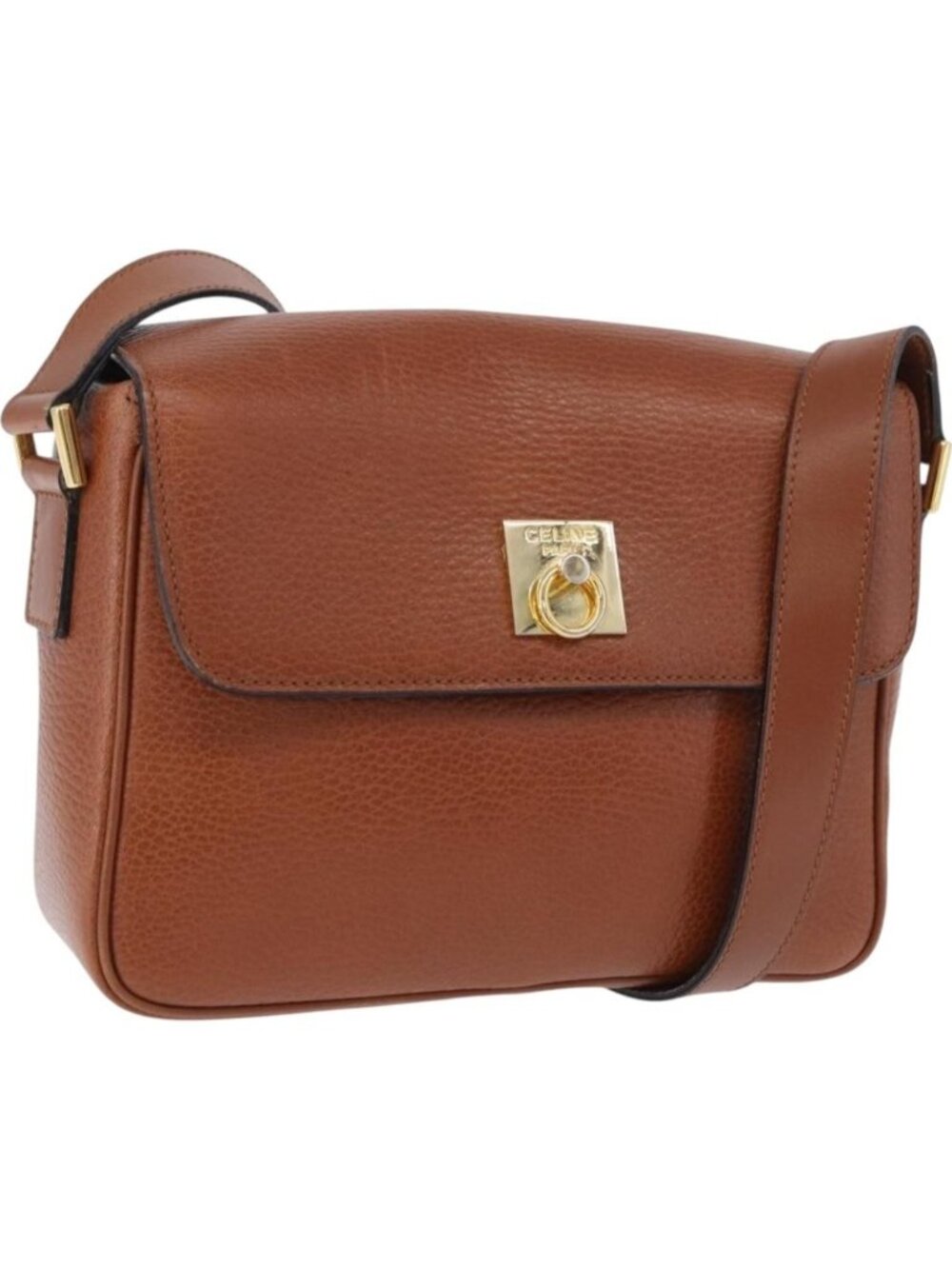 CELINE Shoulder Bag Leather Brown Gold